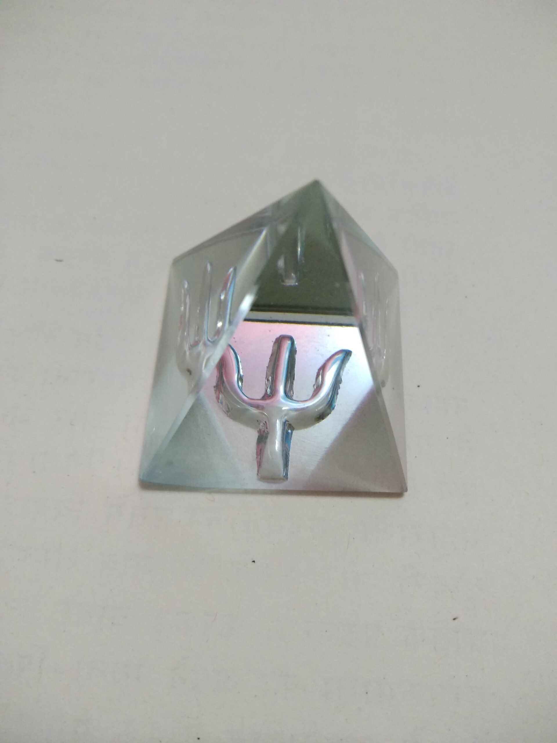 Feng Shui Crystal Glass Trishul Pyramid for Spiritual Healing, Vastu Correction and Balancing